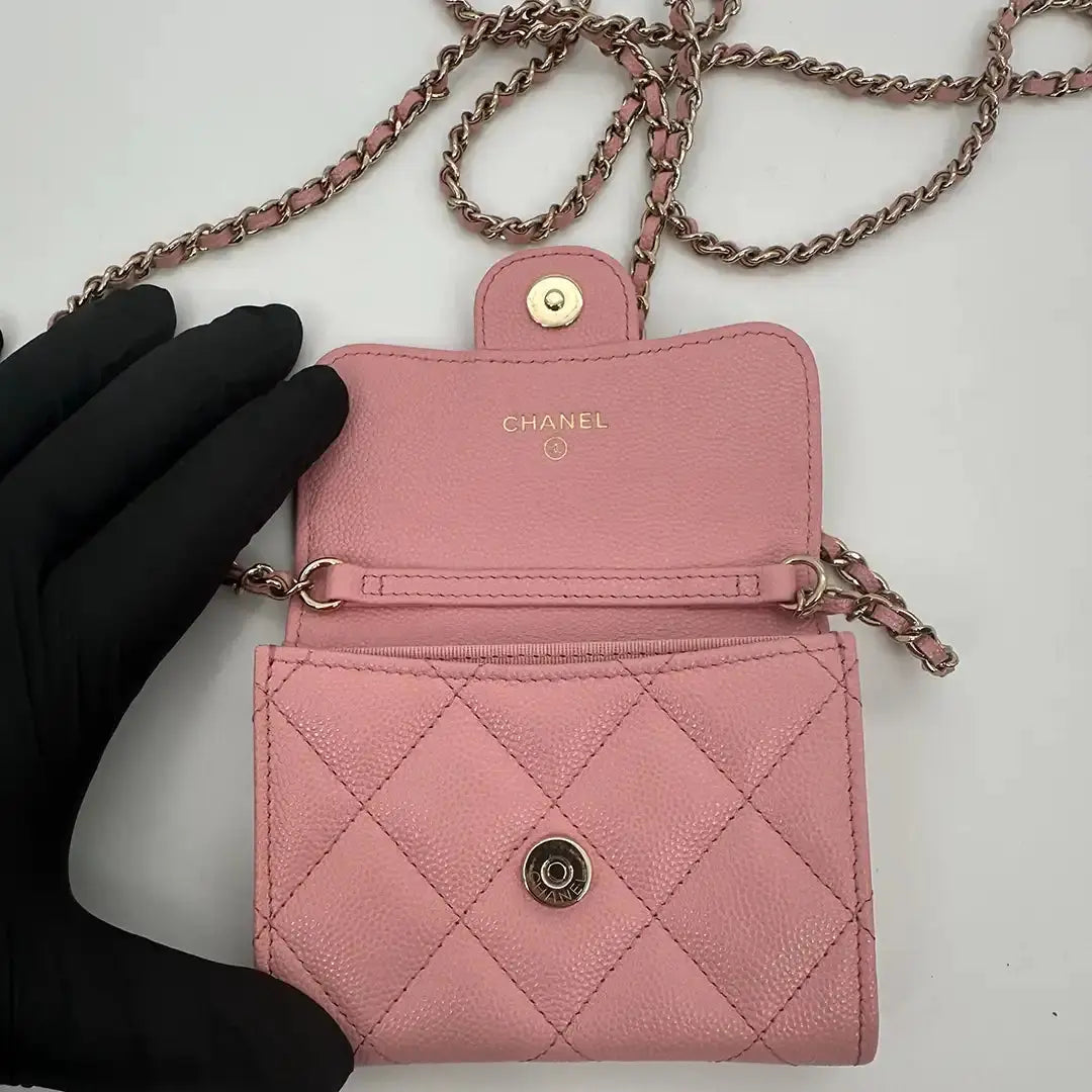Chanel Mini Wallet on Chain Kaviar Leder Pink Fullset / sehr gut Chanel