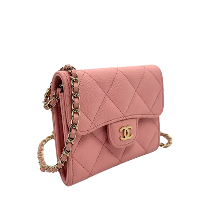 Chanel Mini Wallet on Chain Kaviar Leder Pink Fullset / sehr gut Chanel