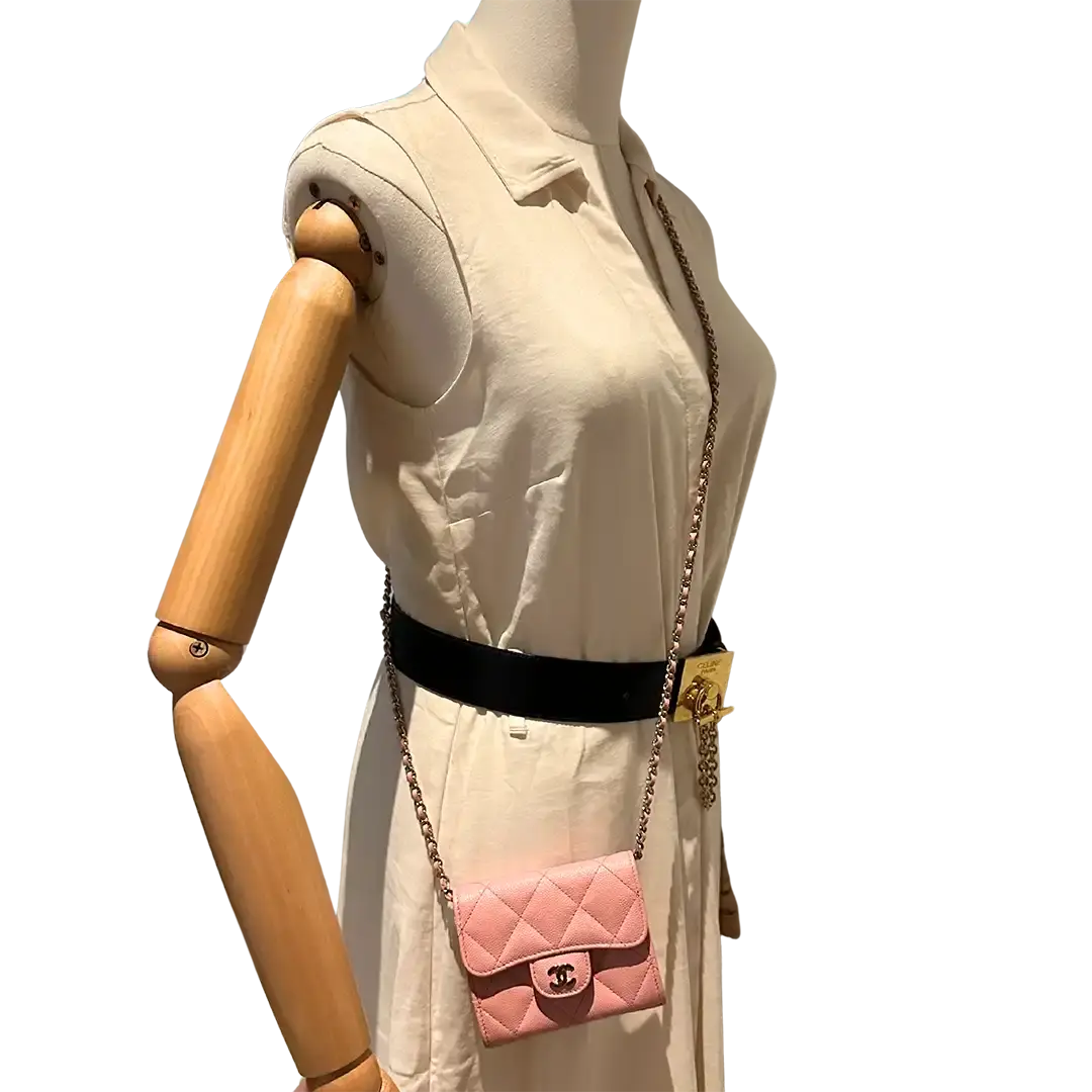 Chanel Mini Wallet on Chain Kaviar Leder Pink Fullset / sehr gut Chanel