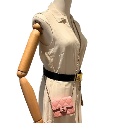 Chanel Mini Wallet on Chain Kaviar Leder Pink Fullset / sehr gut Chanel