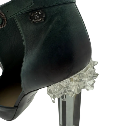 Chanel Ombre Crystal Ice Heel Ankle Boots grün Größe 38 1/2  / guter Zustand Chanel