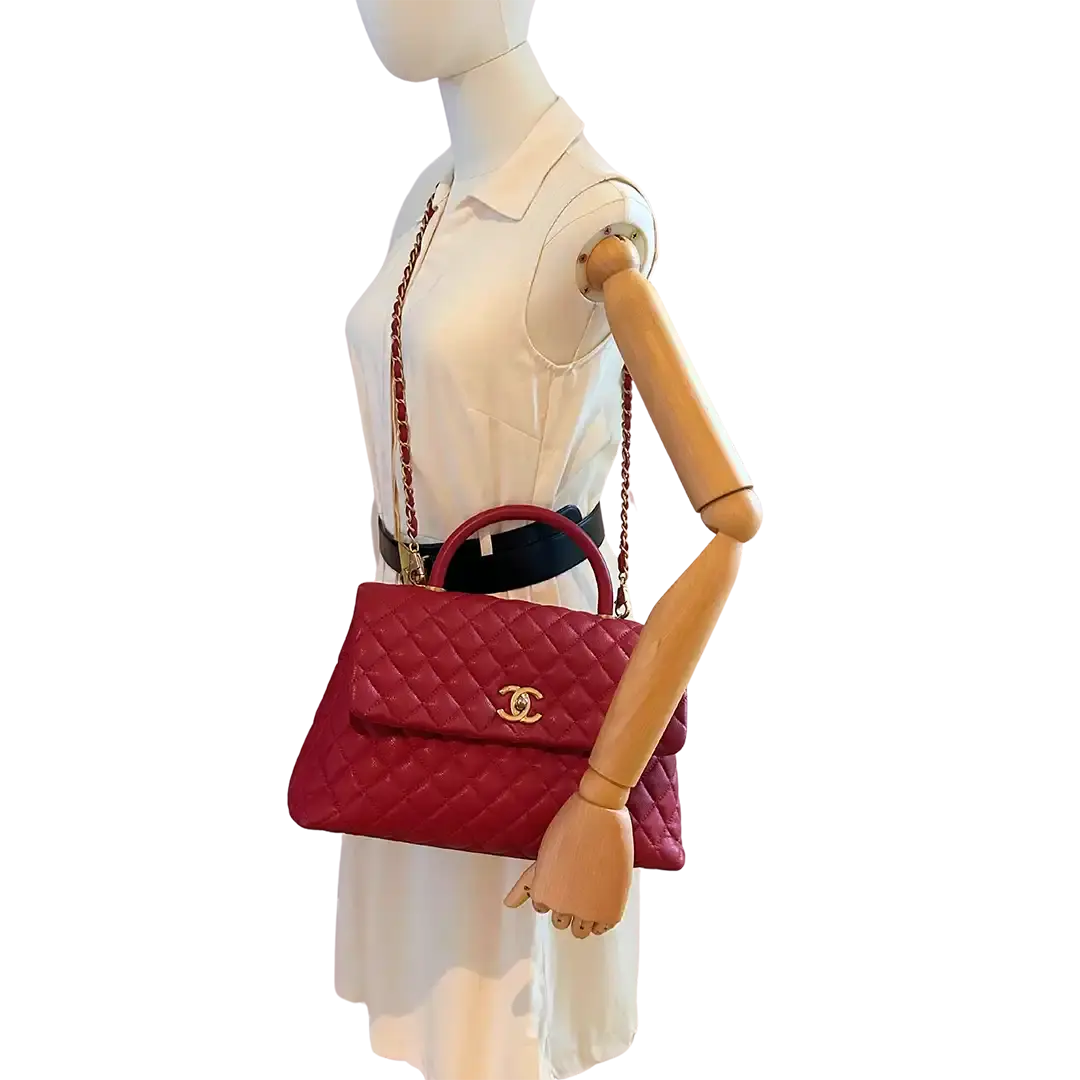 Chanel Timeless Coco Handle Large Tasche Caviar-Leder rot / sehr gut Chanel