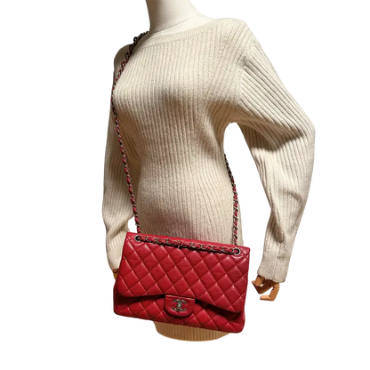 Chanel Timeless Double Flap Bag Jumbo rot Kaviarleder / gut Chanel
