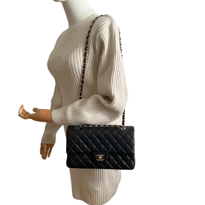 Chanel Timeless Double Flap Bag  Medium schwarz Lammleder Fullset / sehr gut Chanel