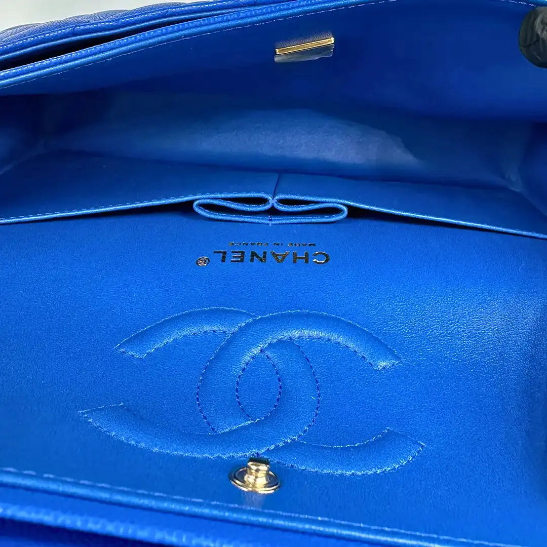 Chanel Timeless Double Flapbag Medium Kaviarleder blau 2022 Fullset / ungetragen Chanel