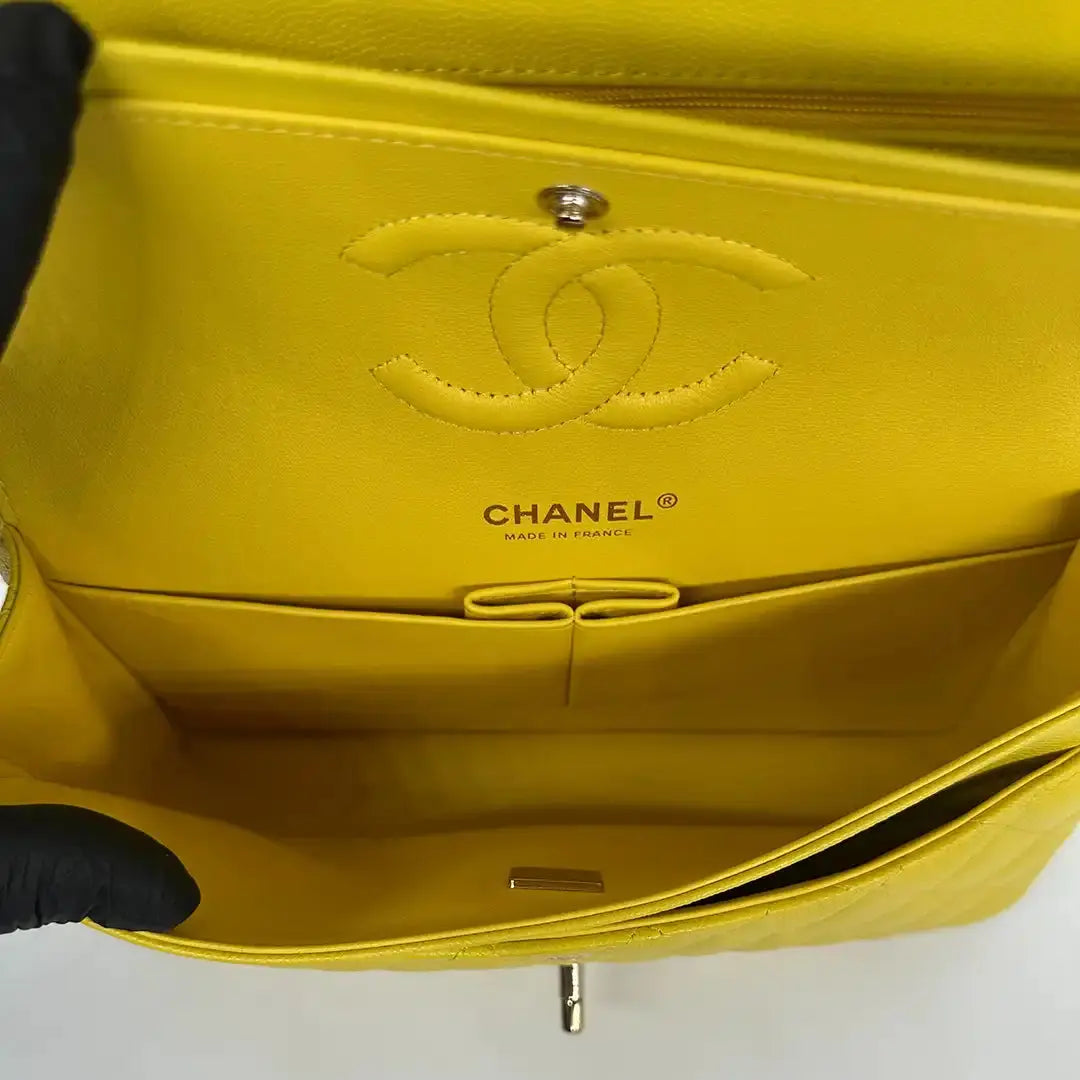 Chanel Timeless Double Flapbag Medium Kaviarleder gelb 2022 Fullset / ungetragen Chanel