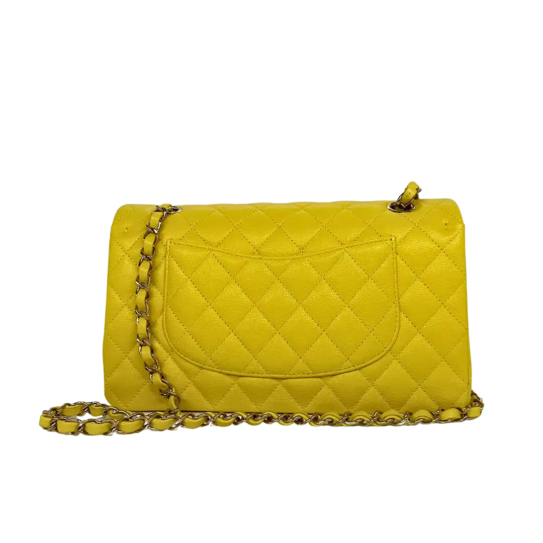 Chanel Timeless Double Flapbag Medium Kaviarleder gelb 2022 Fullset / ungetragen Chanel