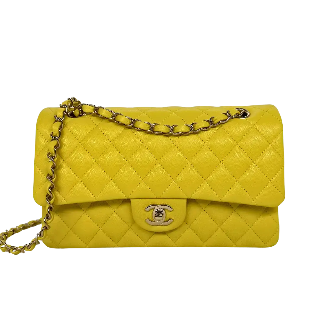 Chanel Timeless Double Flapbag Medium Kaviarleder gelb 2022 Fullset / ungetragen Chanel