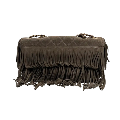 Chanel Timeless Paris-Dallas Fringe Timeless Flap Bag Lammleder grau/taupe  / neuwertig - Echtheitscheck