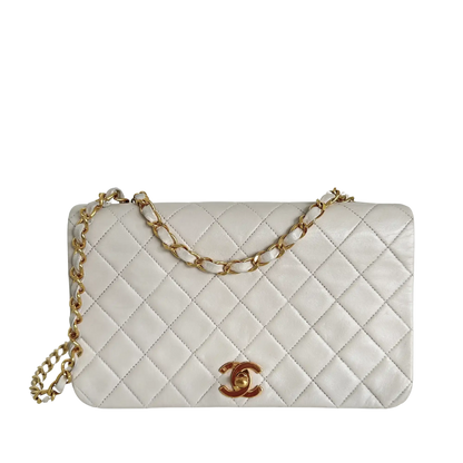 Chanel Timeless Single Flap Small weiß Lammleder Vintage / gut Produkt