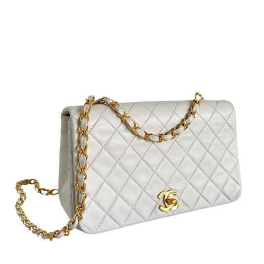 Chanel Timeless Single Flap Small weiß Lammleder Vintage / gut Produkt