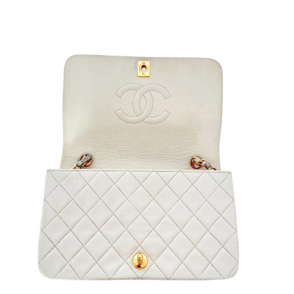 Chanel Timeless Single Flap Small weiß Lammleder Vintage / gut Produkt
