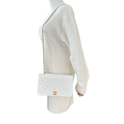 Chanel Timeless Single Flap Small weiß Lammleder Vintage / gut Produkt
