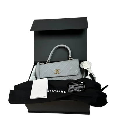 Chanel Trendy CC Top Handle Tasche Lammleder hellgrau Fullset / sehr gut Chanel