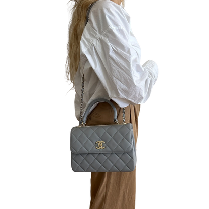 Chanel Trendy CC Top Handle Tasche Lammleder hellgrau Fullset / sehr gut Chanel
