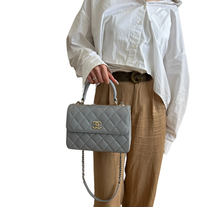Chanel Trendy CC Top Handle Tasche Lammleder hellgrau Fullset / sehr gut Chanel