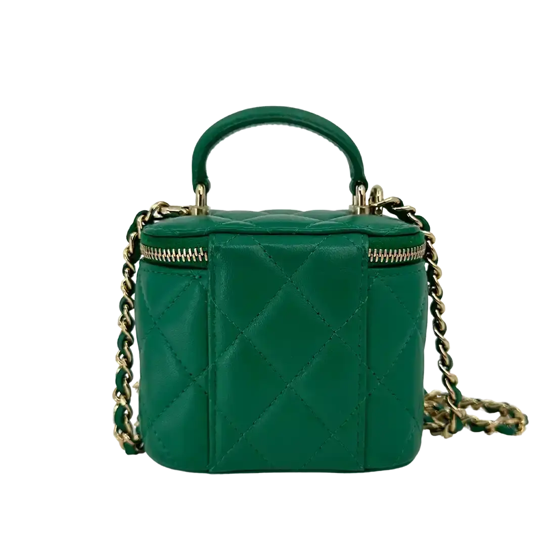 Chanel Vanity Case Top Handle Mini Lammleder grün / sehr gut Chanel