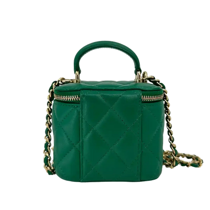 Chanel Vanity Case Top Handle Mini Lammleder grün / sehr gut Chanel