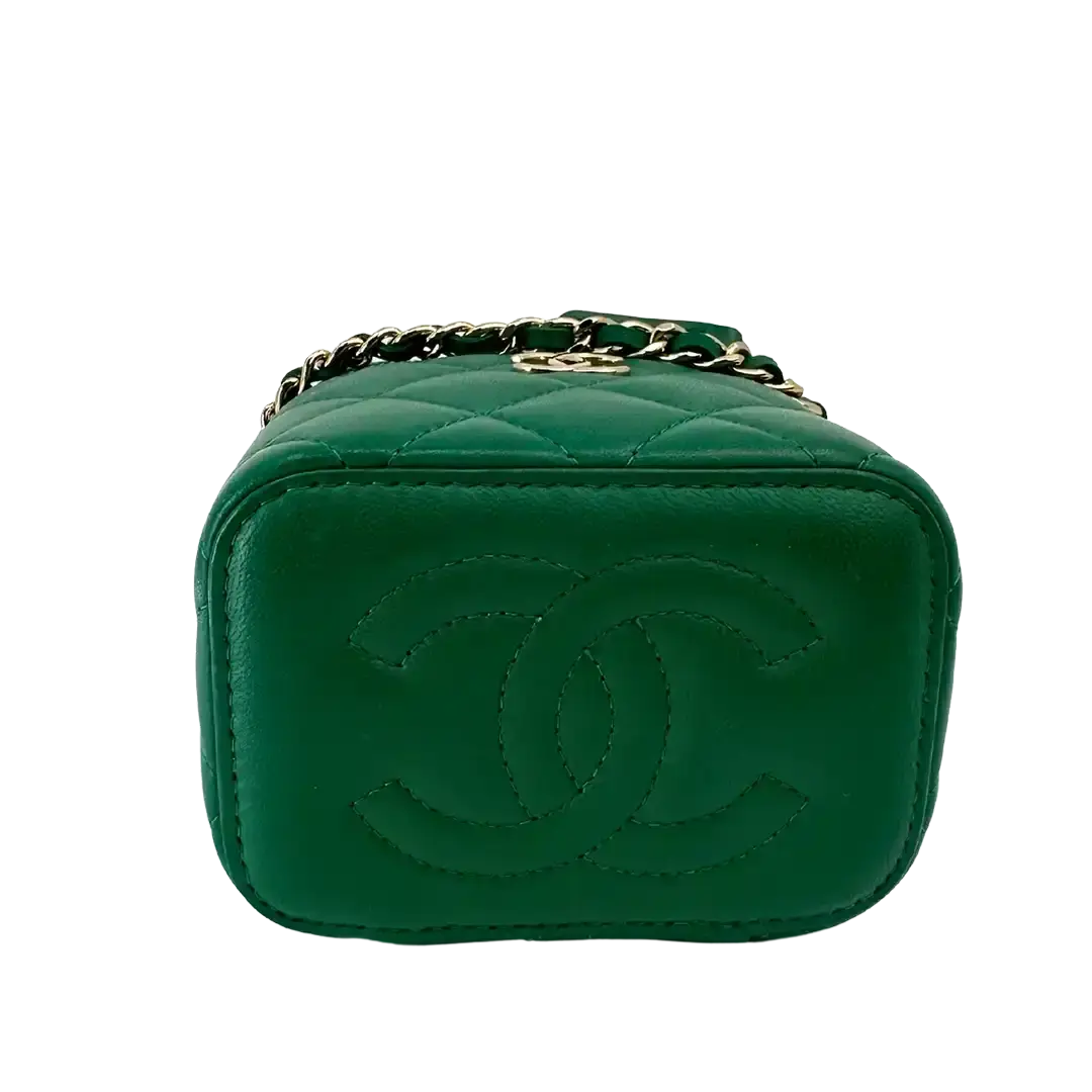 Chanel Vanity Case Top Handle Mini Lammleder grün / sehr gut Chanel