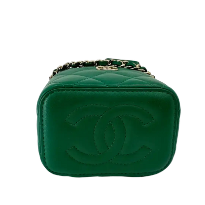 Chanel Vanity Case Top Handle Mini Lammleder grün / sehr gut Chanel