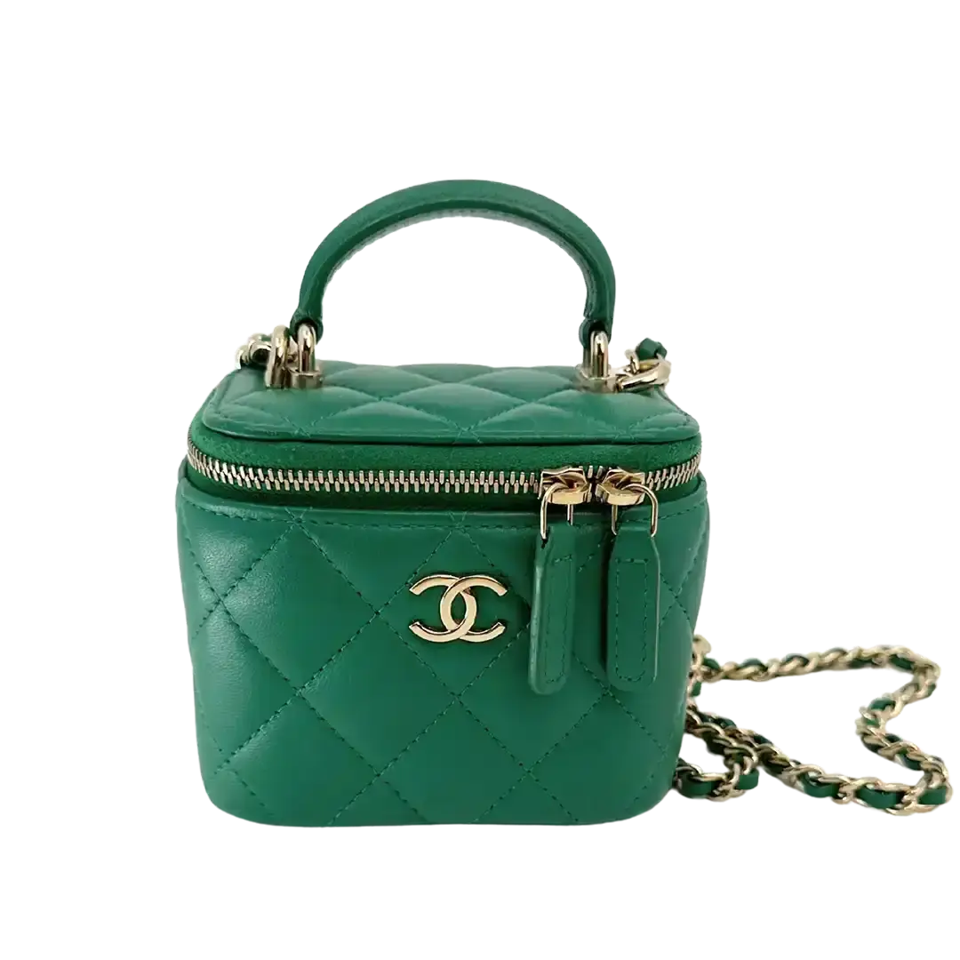 Chanel Vanity Case Top Handle Mini Lammleder grün / sehr gut Chanel