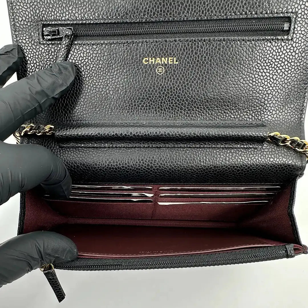Chanel Wallet on Chain Bag Kaviar Leder schwarz goldene Hardware / sehr gut Chanel