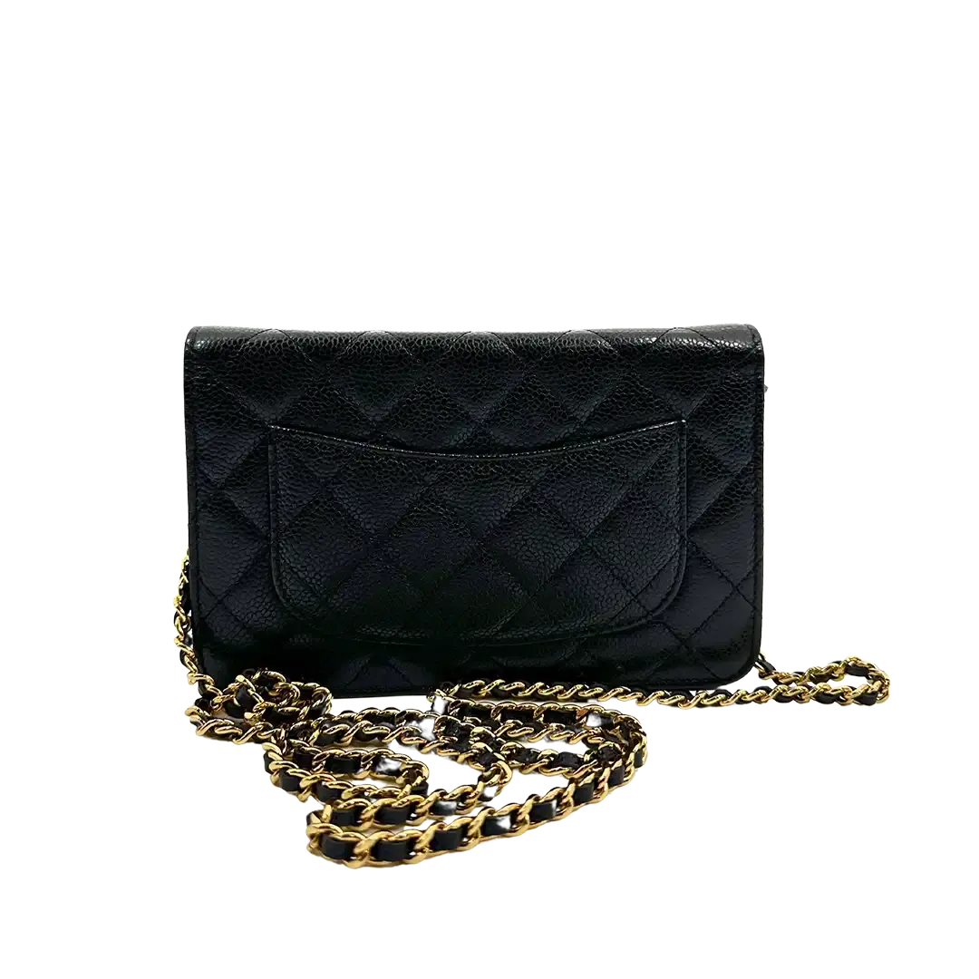 Chanel Wallet on Chain Bag Kaviar Leder schwarz goldene Hardware / sehr gut Chanel