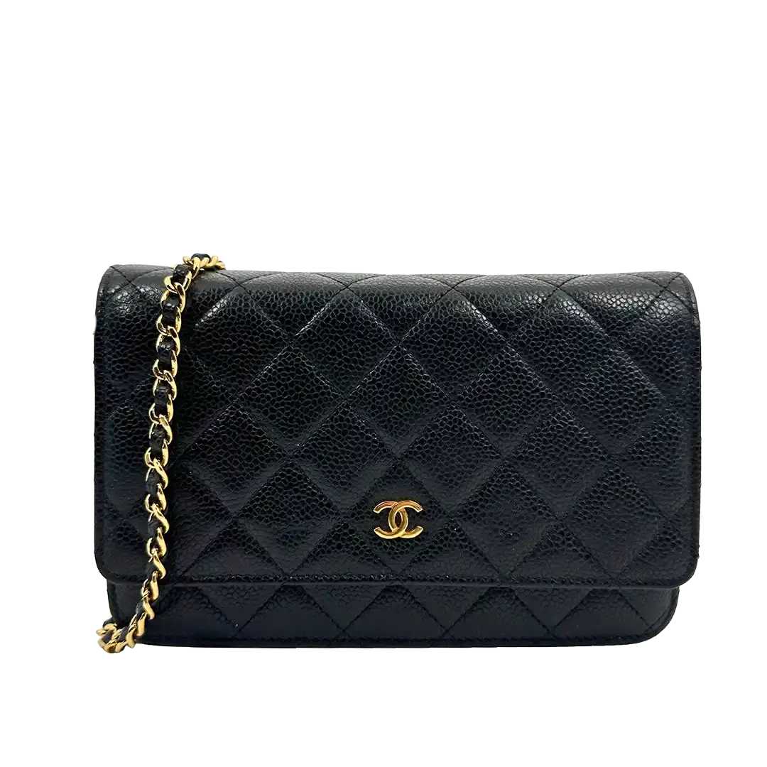 Chanel Wallet on Chain Bag Kaviar Leder schwarz goldene Hardware / sehr gut Chanel