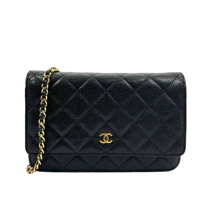 Chanel Wallet on Chain Bag Kaviar Leder schwarz goldene Hardware / sehr gut Chanel