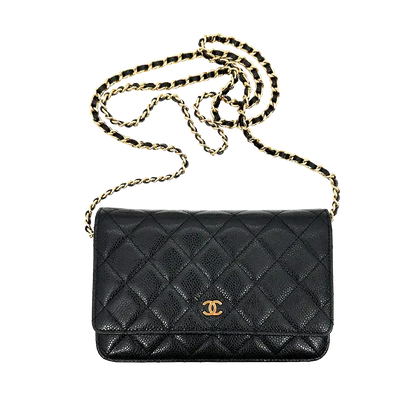 Chanel Wallet on Chain Bag Kaviar Leder schwarz goldene Hardware / sehr gut Chanel