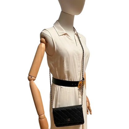 Chanel Wallet on Chain Bag Kaviar Leder schwarz goldene Hardware / sehr gut Chanel