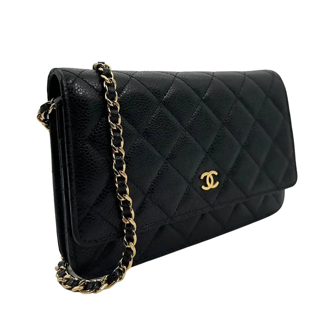 Chanel Wallet on Chain Bag Kaviar Leder schwarz goldene Hardware / sehr gut Chanel