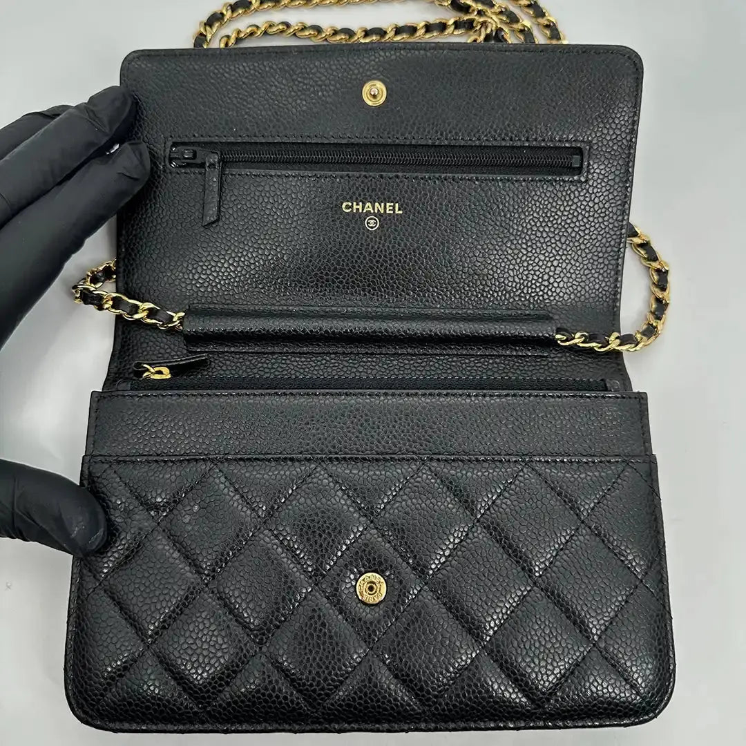 Chanel Wallet on Chain Bag Kaviar Leder schwarz goldene Hardware / sehr gut Chanel