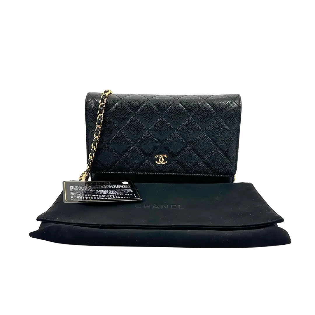 Chanel Wallet on Chain Bag Kaviar Leder schwarz goldene Hardware / sehr gut Chanel