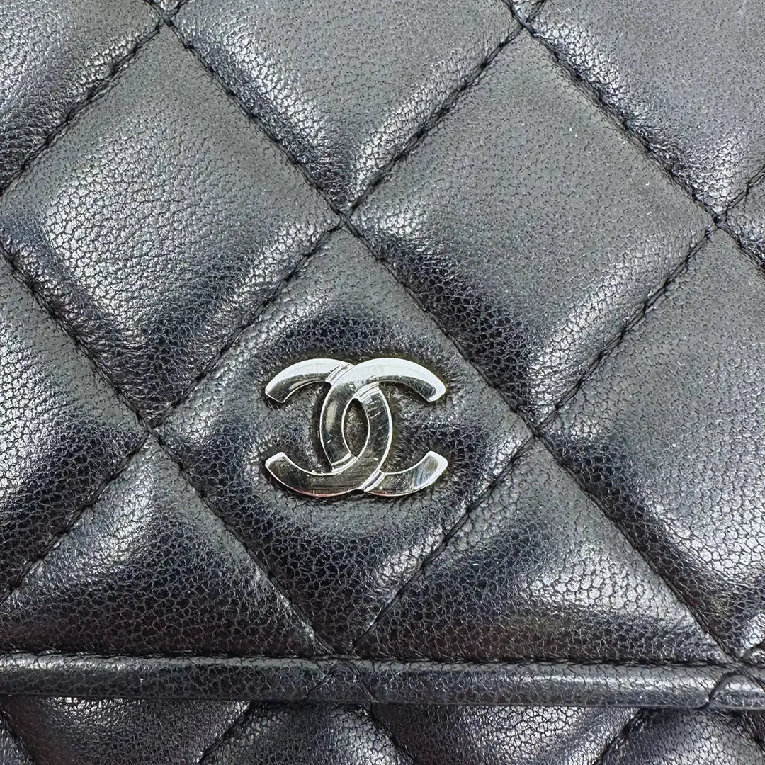 Chanel Wallet on Chain Bag Lammleder Leder schwarz silberne Hardware / gut Chanel