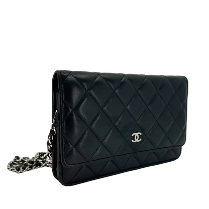 Chanel Wallet on Chain Bag Lammleder Leder schwarz silberne Hardware / gut Chanel