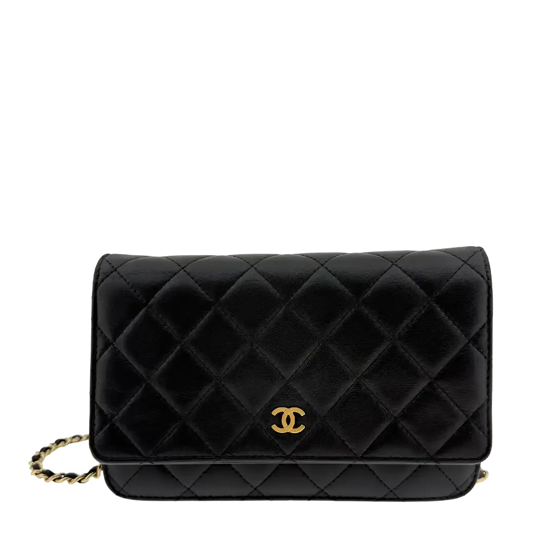 Chanel Wallet on Chain Bag Lammleder schwarz goldene Hardware / sehr gut Chanel
