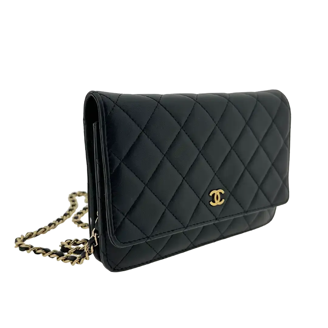 Chanel Wallet on Chain Bag Lammleder schwarz goldene Hardware / sehr gut Chanel