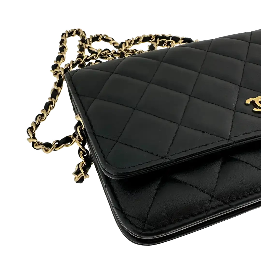 Chanel Wallet on Chain Bag Lammleder schwarz goldene Hardware / sehr gut Chanel