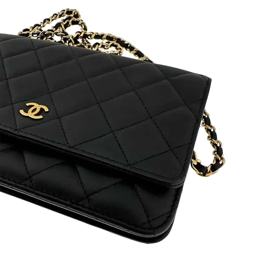 Chanel Wallet on Chain Bag Lammleder schwarz goldene Hardware / sehr gut Chanel