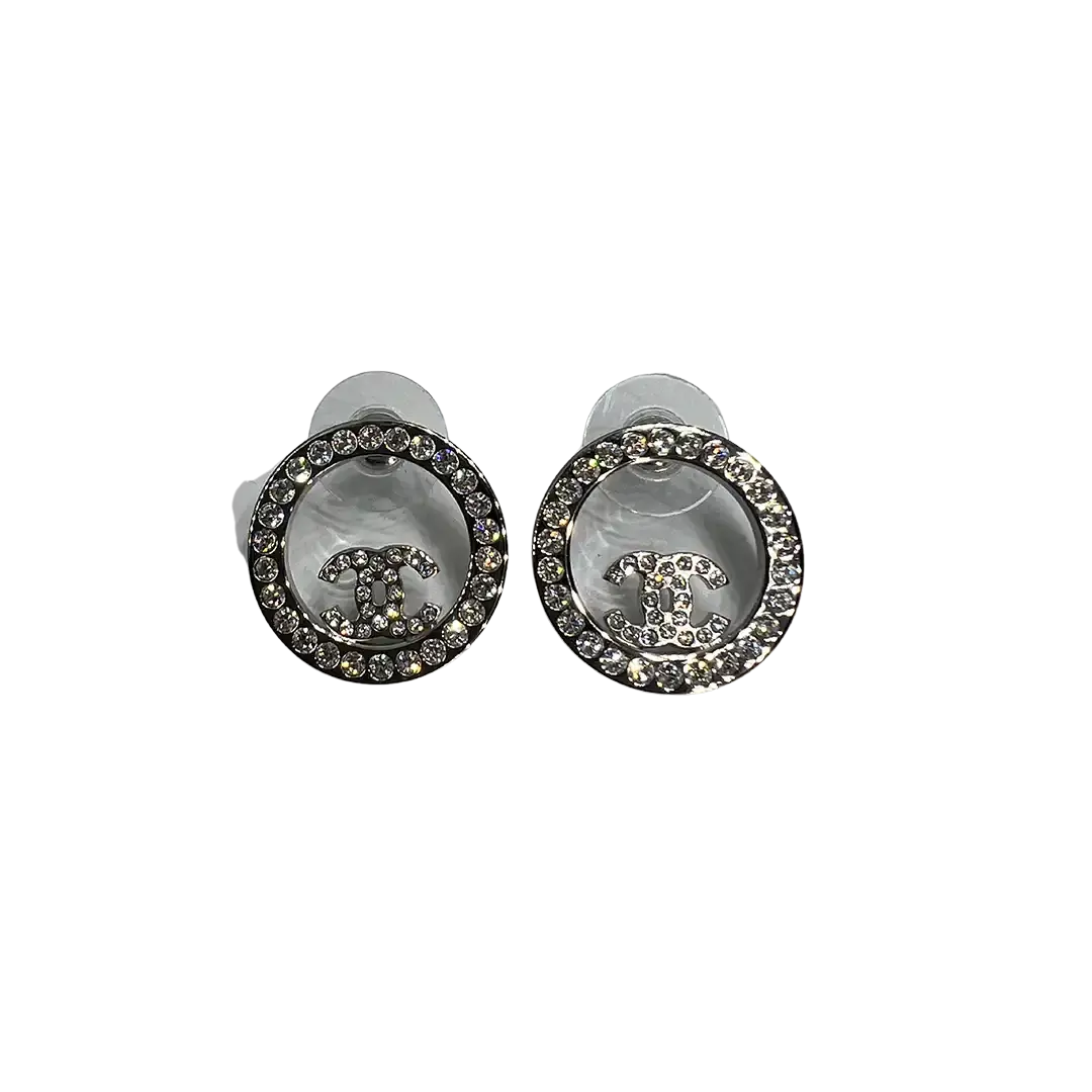 Chanel klassiche CC Ohrringe silber/kristall Fullset / neu Chanel