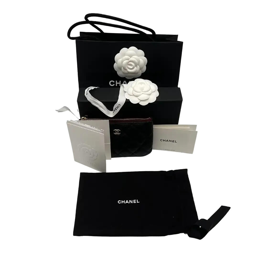 Chanel kleine Geldbörse CC Kaviar Leder schwarz / neuwertig Chanel