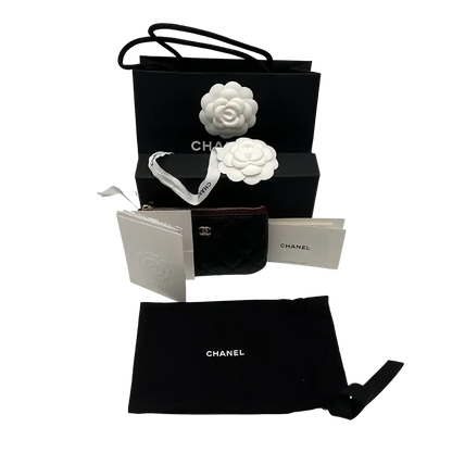 Chanel kleine Geldbörse CC Kaviar Leder schwarz / neuwertig Chanel