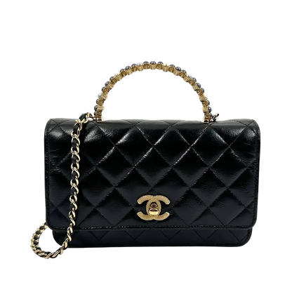 Chanel limited Wallet on Chain Pearl Top Handle glänzendes Lammleder / sehr gut Chanel