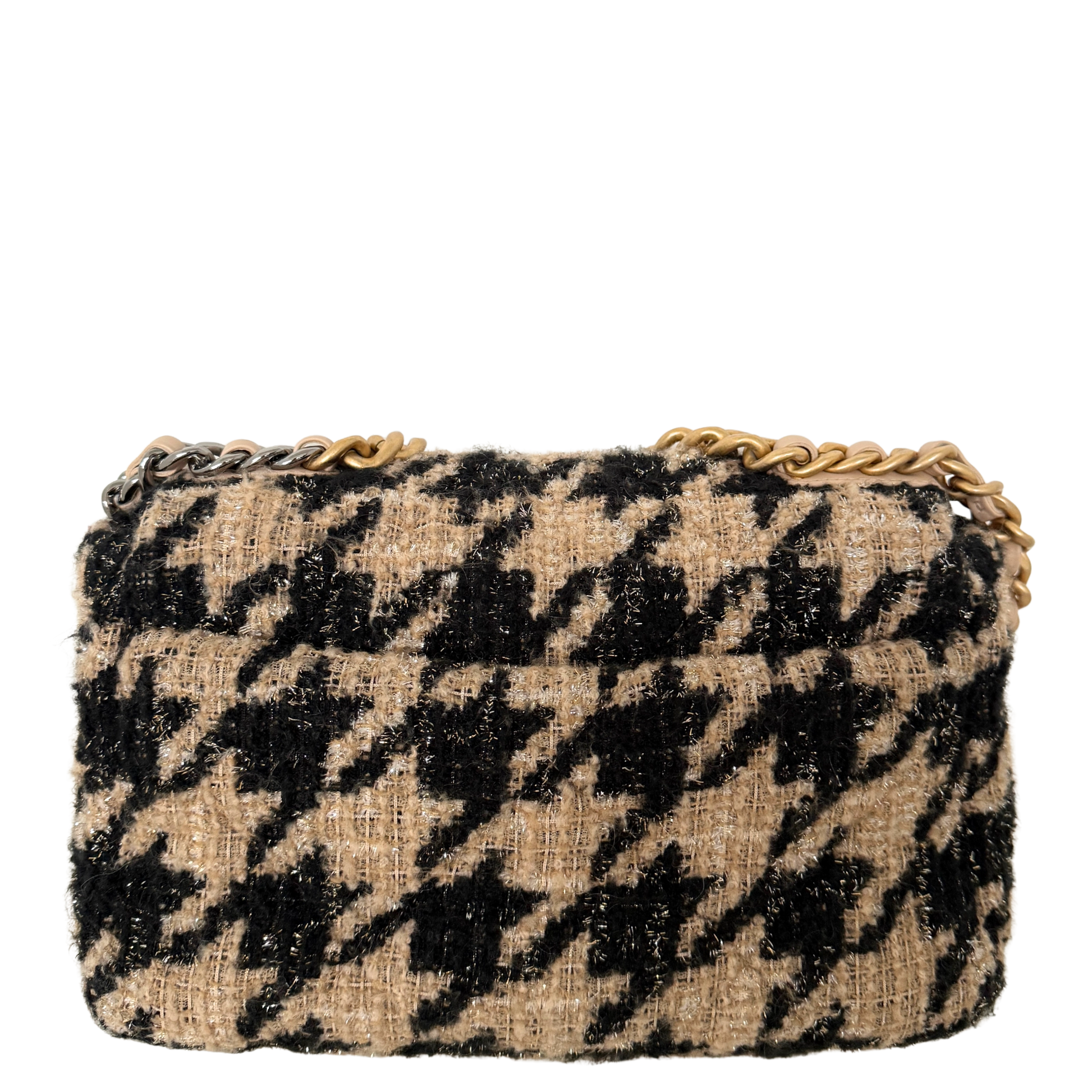 Chanel 19 Schulktertasche Tweed Hahnentritt Beige Schwarz Fullset / neuwertig Chanel