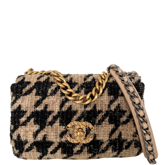 Chanel 19 Schulktertasche Tweed Hahnentritt Beige Schwarz Fullset / neuwertig Chanel