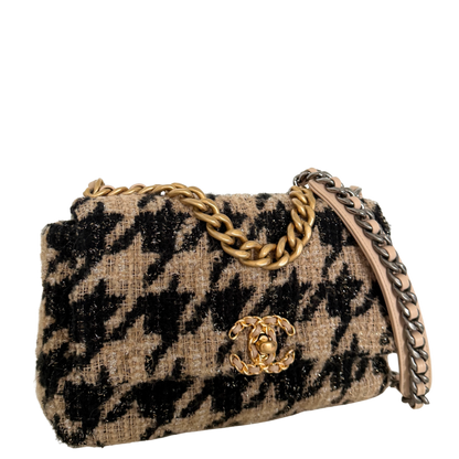 Chanel 19 Schulktertasche Tweed Hahnentritt Beige Schwarz Fullset / neuwertig Chanel