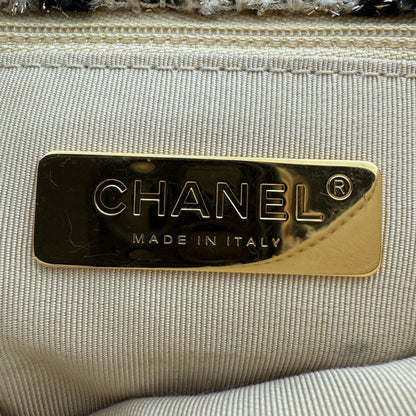 Chanel 19 Schulktertasche Tweed Hahnentritt Beige Schwarz Fullset / neuwertig Chanel