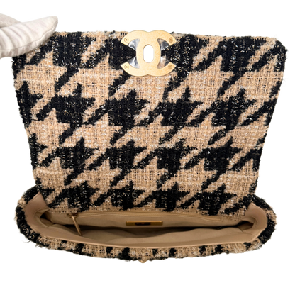 Chanel 19 Schulktertasche Tweed Hahnentritt Beige Schwarz Fullset / neuwertig Chanel