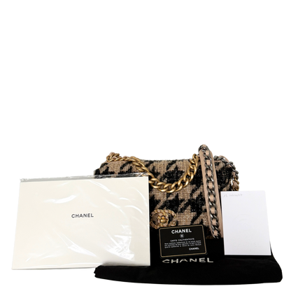 Chanel 19 Schulktertasche Tweed Hahnentritt Beige Schwarz Fullset / neuwertig Chanel